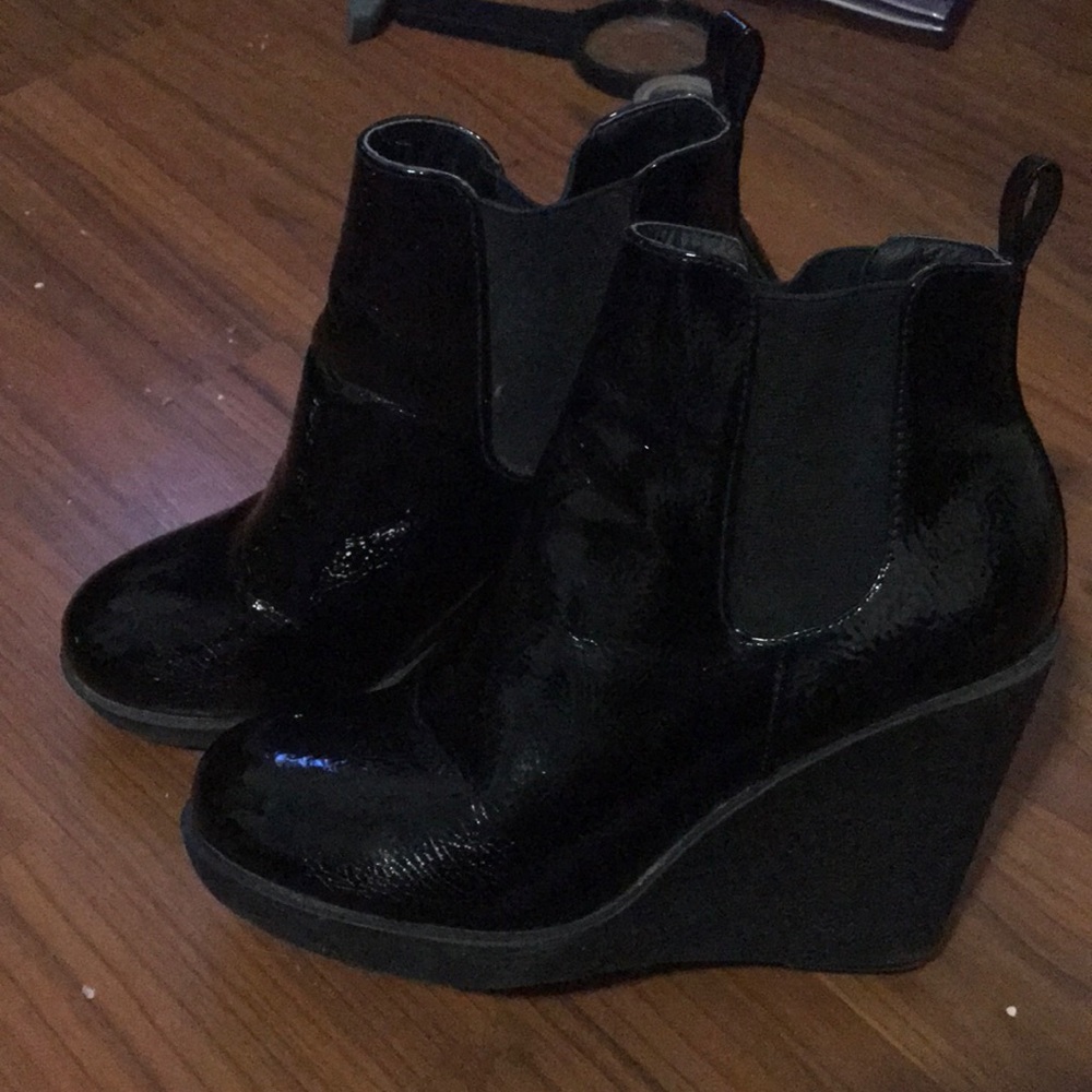 Women’s Moto Patent Leather Wedged Boots